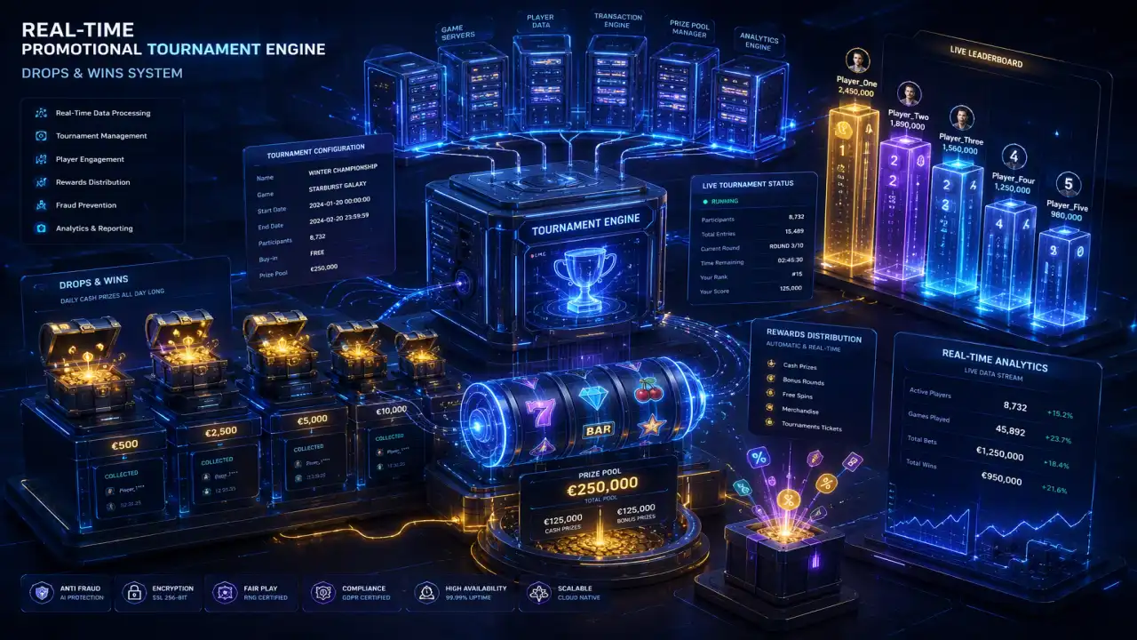 Real-Time Promotional Tournament Engine and Drops and Wins Architecture